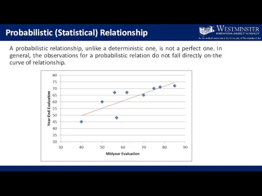 Probabilistic (Statistical) Relationship A probabilistic relationship, unlike a deterministic one, is