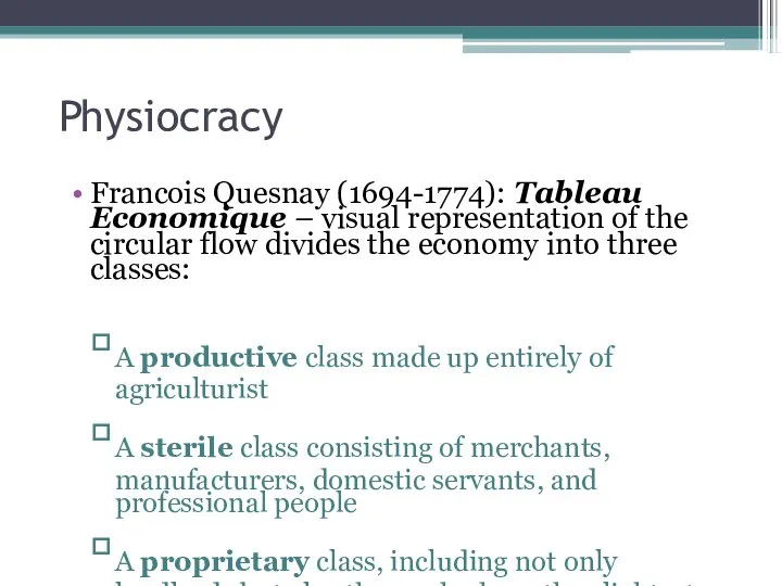 Physiocracy Francois Quesnay (1694-1774): Tableau Economique – visual representation of the