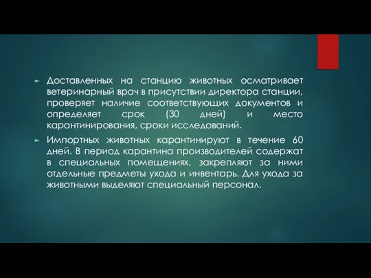 Доставленных на станцию животных осматривает ветеринарный врач в присутствии директора станции,