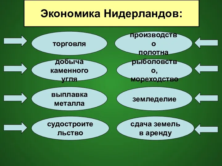 Экономика Нидерландов: торговля добыча каменного угля выплавка металла судостроительство производство полотна