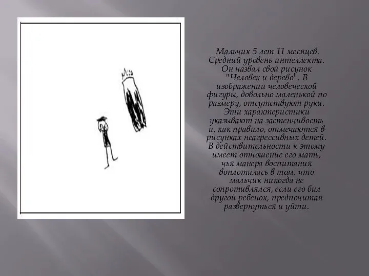 Мальчик 5 лет 11 месяцев. Средний уровень интеллекта. Он назвал свой