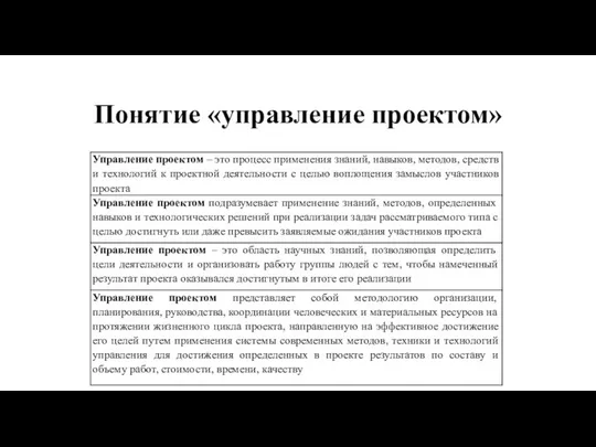 Понятие «управление проектом»