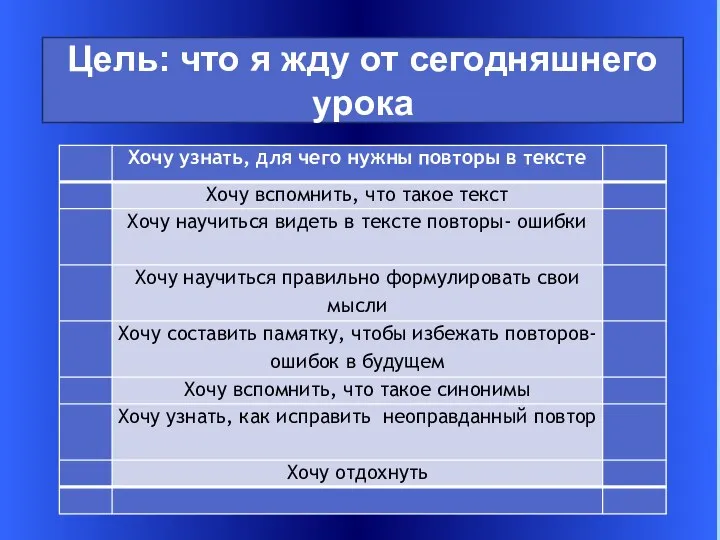 Цель: что я жду от сегодняшнего урока