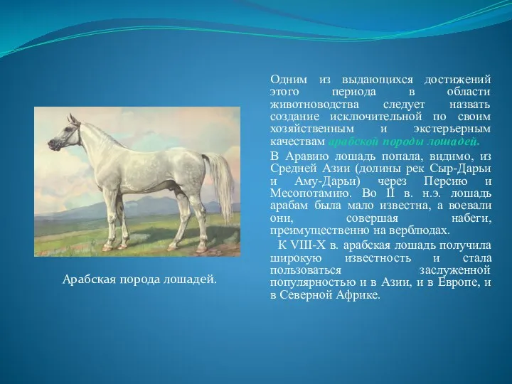 Одним из выдающихся достижений этого периода в области животноводства следует назвать