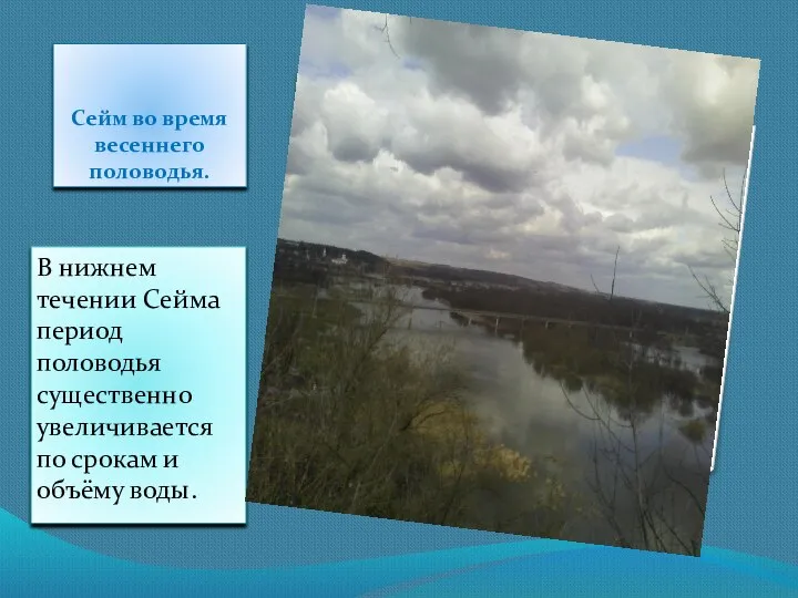 Сейм во время весеннего половодья. В нижнем течении Сейма период половодья