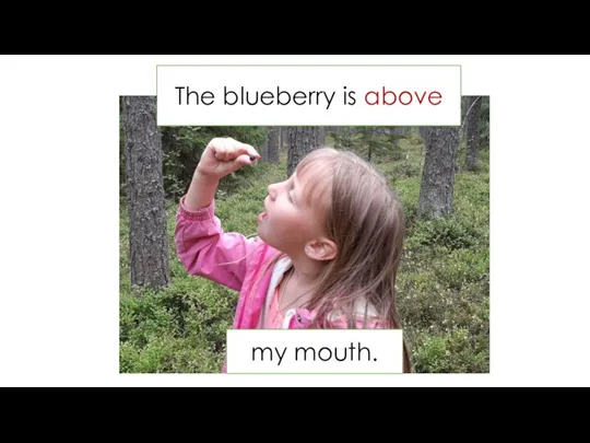 The blueberry is above my mouth.