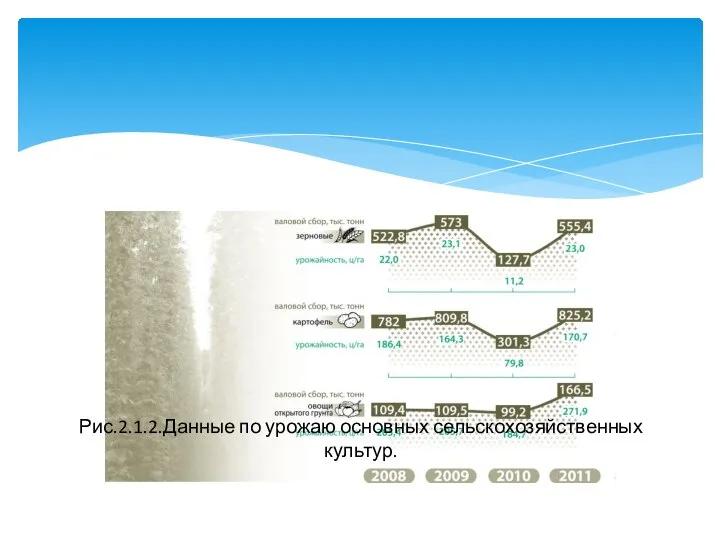 Рис.2.1.2.Данные по урожаю основных сельскохозяйственных культур.