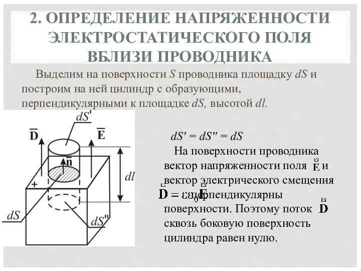 2. ОПРЕДЕЛЕНИЕ НАПРЯЖЕННОСТИ ЭЛЕКТРОСТАТИЧЕСКОГО ПОЛЯ ВБЛИЗИ ПРОВОДНИКА Выделим на поверхности S