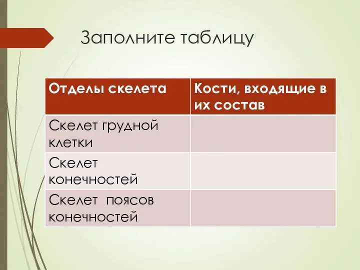 Заполните таблицу