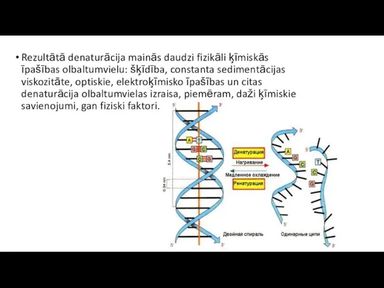 Rezultātā denaturācija mainās daudzi fizikāli ķīmiskās īpašības olbaltumvielu: šķīdība, constanta sedimentācijas