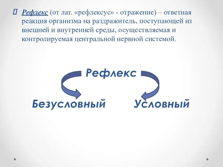 Рефлекс (от лат. «рефлексус» - отражение) – ответная реакция организма на