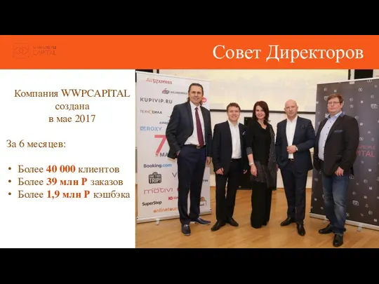 Совет Директоров Компания WWPCAPITAL создана в мае 2017 За 6 месяцев: