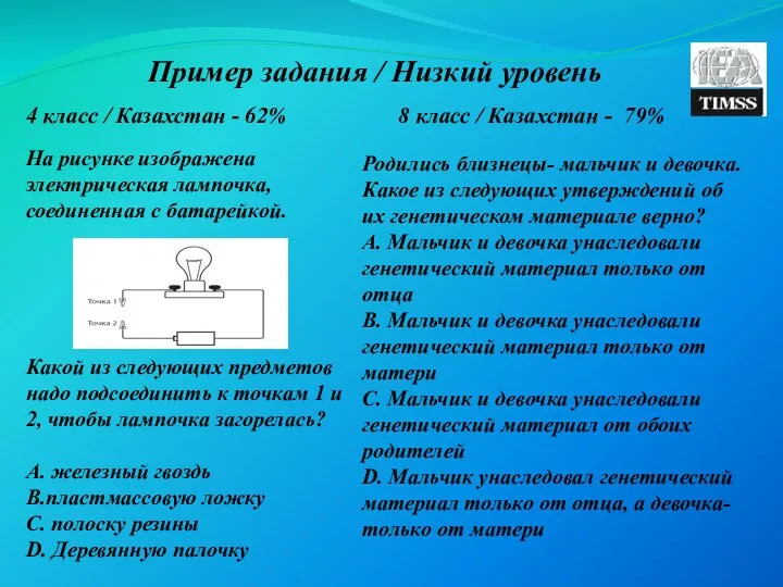 Пример задания / Низкий уровень 4 класс / Казахстан - 62%