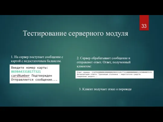 Тестирование серверного модуля 1. На сервер поступает сообщение с картой с