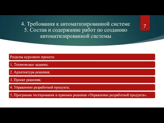 4. Требования к автоматизированной системе 5. Состав и содержание работ по созданию автоматизированной системы