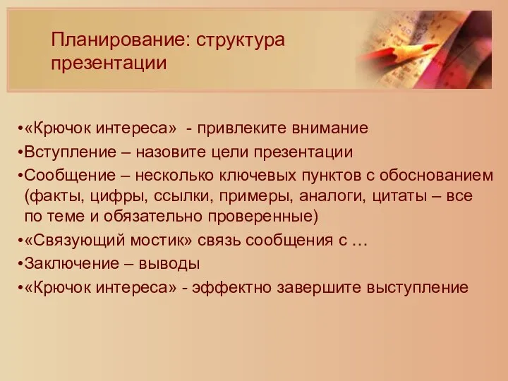 Планирование: структура презентации «Крючок интереса» - привлеките внимание Вступление – назовите