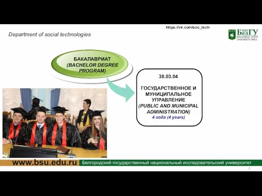 Department of social technologies БАКАЛАВРИАТ (BACHELOR DEGREE PROGRAM) 38.03.04 ГОСУДАРСТВЕННОЕ И