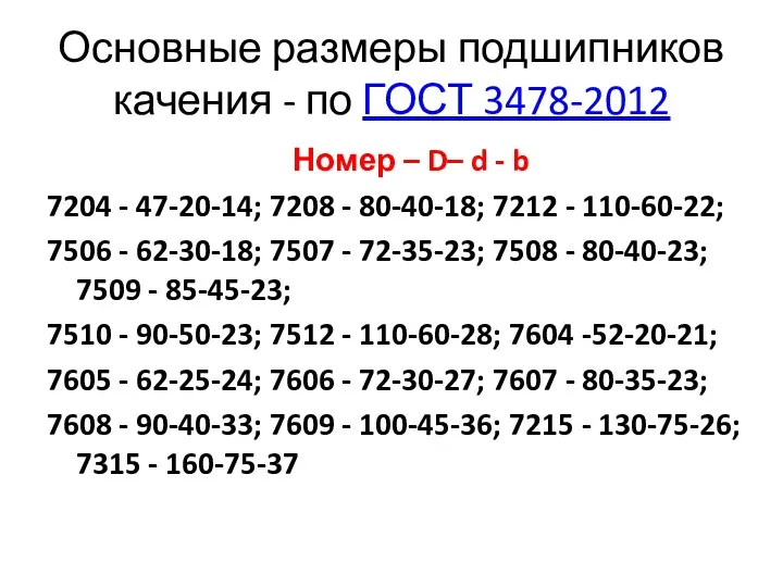 Основные размеры подшипников качения - по ГОСТ 3478-2012 Номер – D–