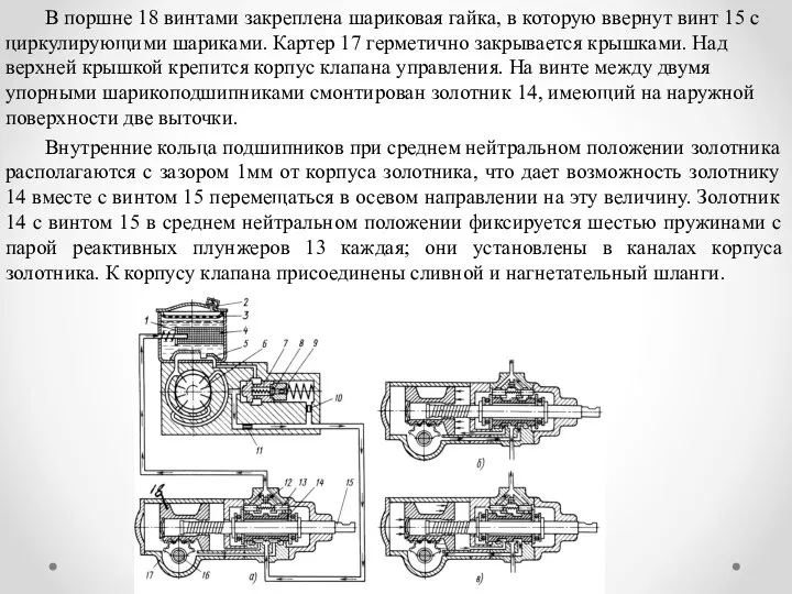 В поршне 18 винтами закреплена шариковая гайка, в которую ввернут винт