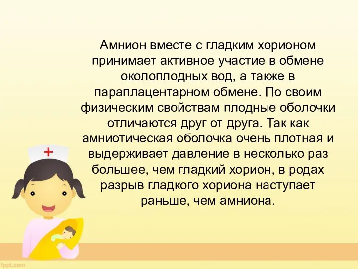 Амнион вместе с гладким хорионом принимает активное участие в обмене околоплодных