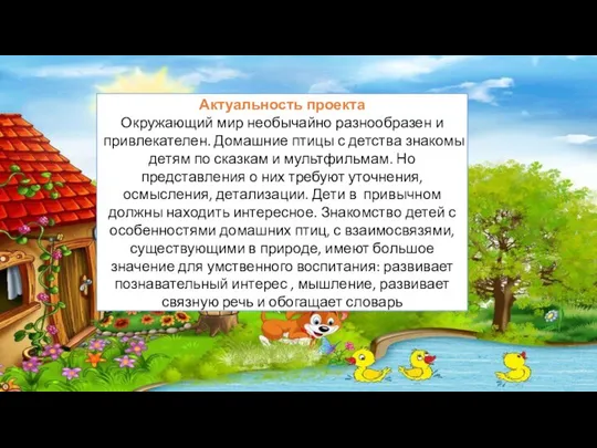 Актуальность проекта Окружающий мир необычайно разнообразен и привлекателен. Домашние птицы с