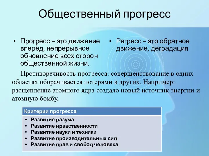 Общественный прогресс Прогресс – это движение вперёд, непрерывное обновление всех сторон