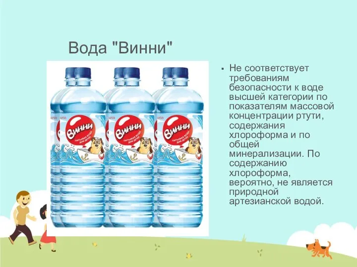 Вода "Винни" Не соответствует требованиям безопасности к воде высшей категории по