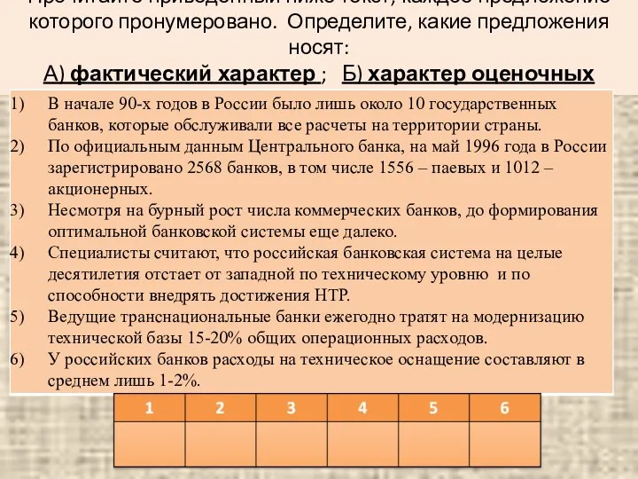 Прочитайте приведенный ниже текст, каждое предложение которого пронумеровано. Определите, какие предложения