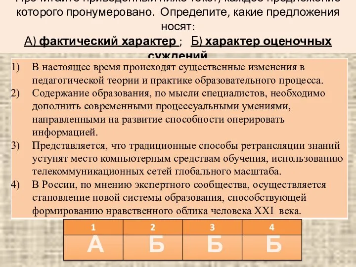 Прочитайте приведенный ниже текст, каждое предложение которого пронумеровано. Определите, какие предложения