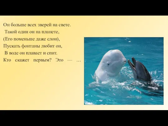 Он больше всех зверей на свете. Такой один он на планете,