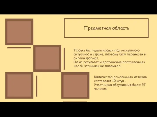 Предметная область Проект был адаптирован под нынешнюю ситуацию в стране, поэтому