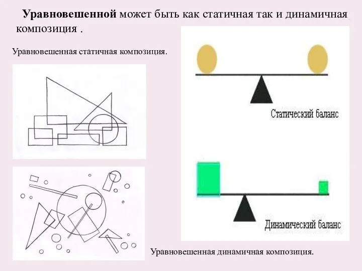 Уравновешенная статичная композиция. Уравновешенная динамичная композиция. Уравновешенной может быть как статичная так и динамичная композиция .