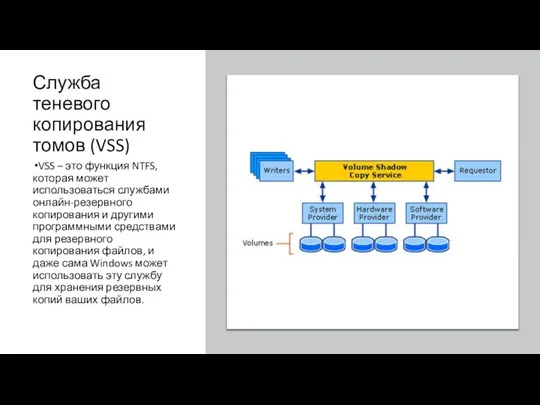 Служба теневого копирования томов (VSS) VSS – это функция NTFS, которая