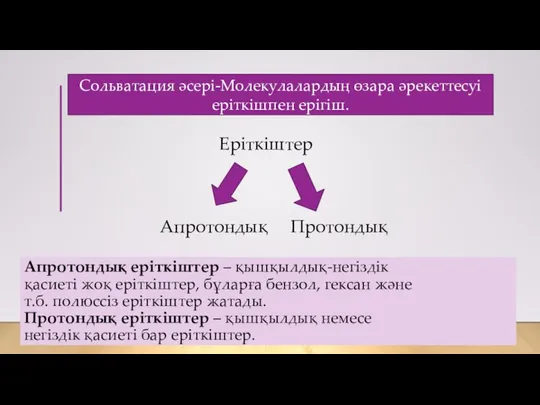 Апротондық еріткіштер – қышқылдық-негіздік қасиеті жоқ еріткіштер, бұларға бензол, гексан және