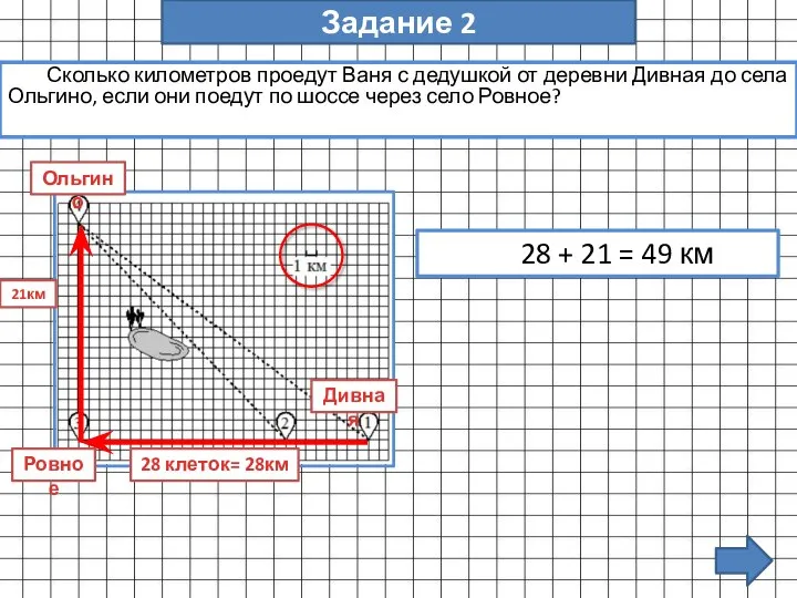 Задание 2 Сколько километров проедут Ваня с дедушкой от деревни Дивная