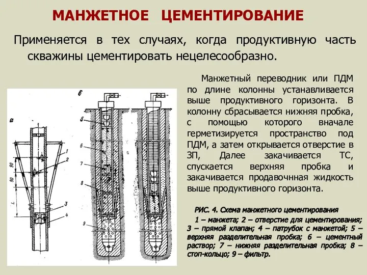 МАНЖЕТНОЕ ЦЕМЕНТИРОВАНИЕ Применяется в тех случаях, когда продуктивную часть скважины цементировать