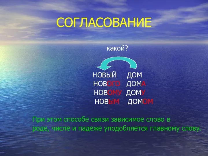 СОГЛАСОВАНИЕ какой? НОВЫЙ ДОМ НОВОГО ДОМА НОВОМУ ДОМУ НОВЫМ ДОМОМ При