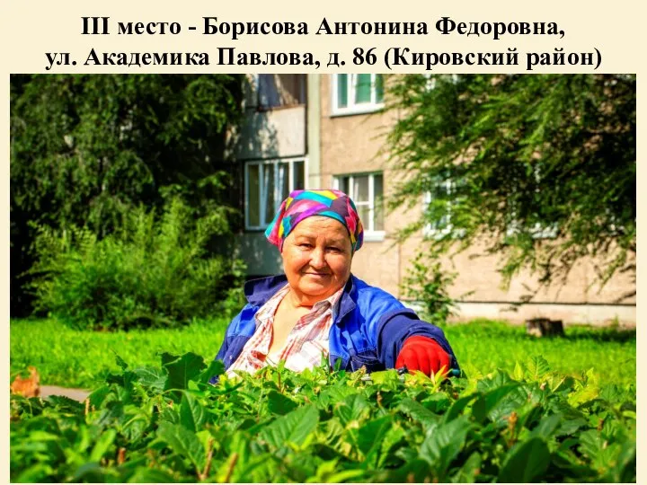 III место - Борисова Антонина Федоровна, ул. Академика Павлова, д. 86 (Кировский район)