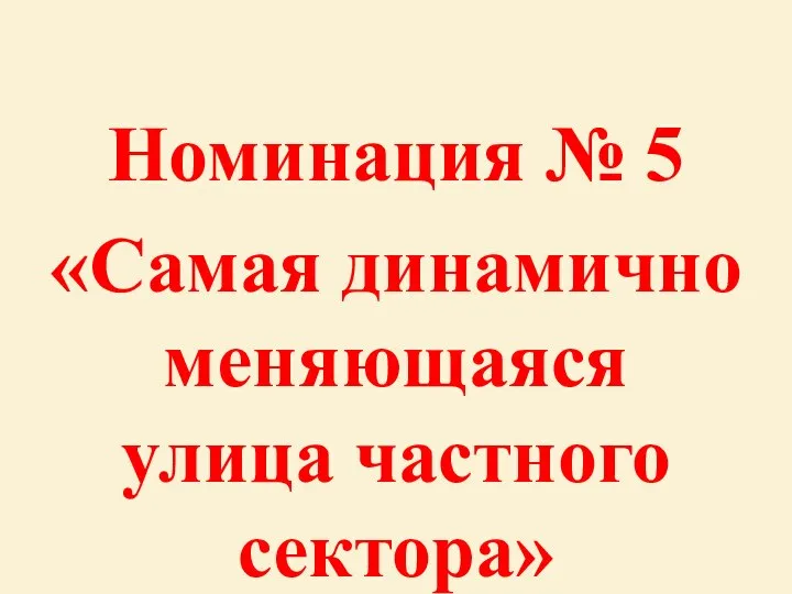 Номинация № 5 «Самая динамично меняющаяся улица частного сектора»