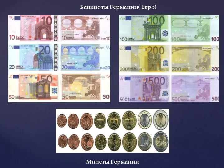 Банкноты Германии( Евро) Монеты Германии