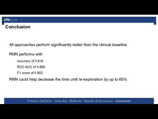 Conclusion All approaches perform significantly better than the clinical baseline RNN