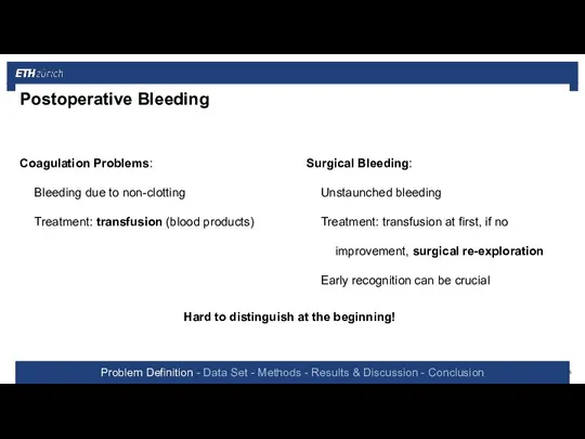 Postoperative Bleeding Coagulation Problems: Bleeding due to non-clotting Treatment: transfusion (blood