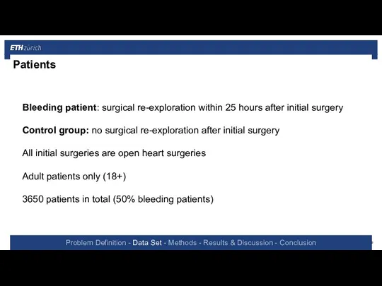 Patients Bleeding patient: surgical re-exploration within 25 hours after initial surgery