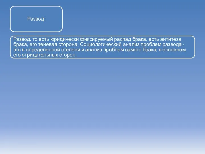 Развод: Развод, то есть юридически фиксируемый распад брака, есть антитеза брака,