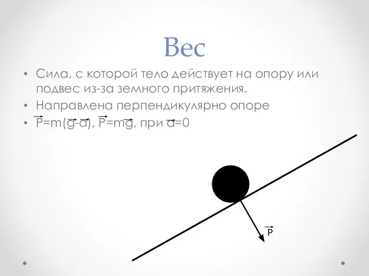 Вес Сила, с которой тело действует на опору или подвес из-за