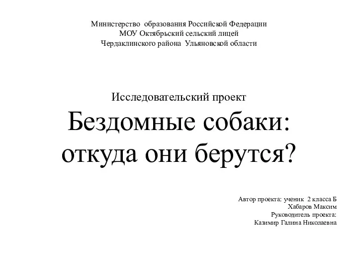 Министерство образования Российской Федерации МОУ Октябрьский сельский лицей Чердаклинского района Ульяновской