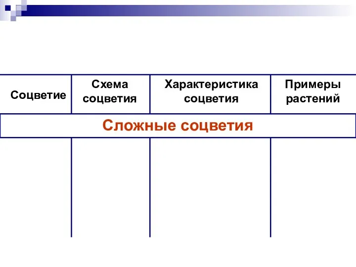 Соцветие Схема соцветия Характеристика соцветия Сложные соцветия Примеры растений