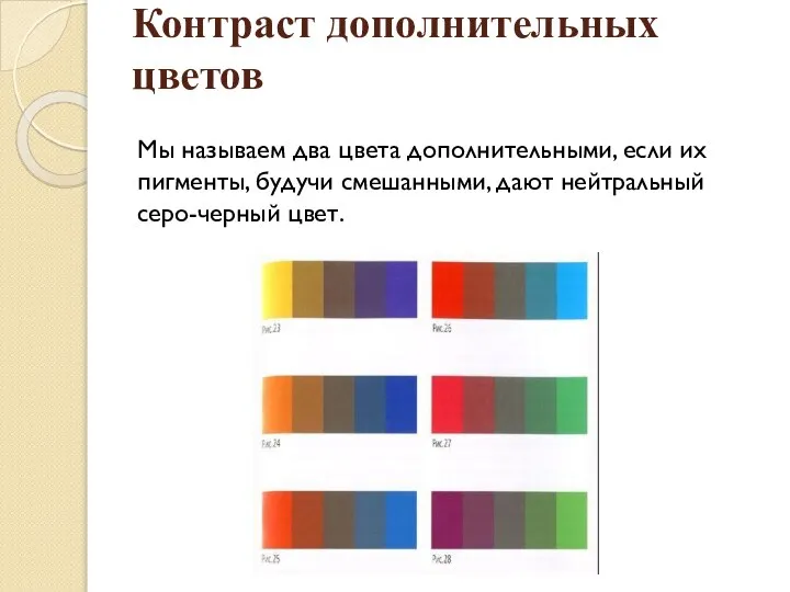 Контраст дополнительных цветов Мы называем два цвета дополнительными, если их пигменты,