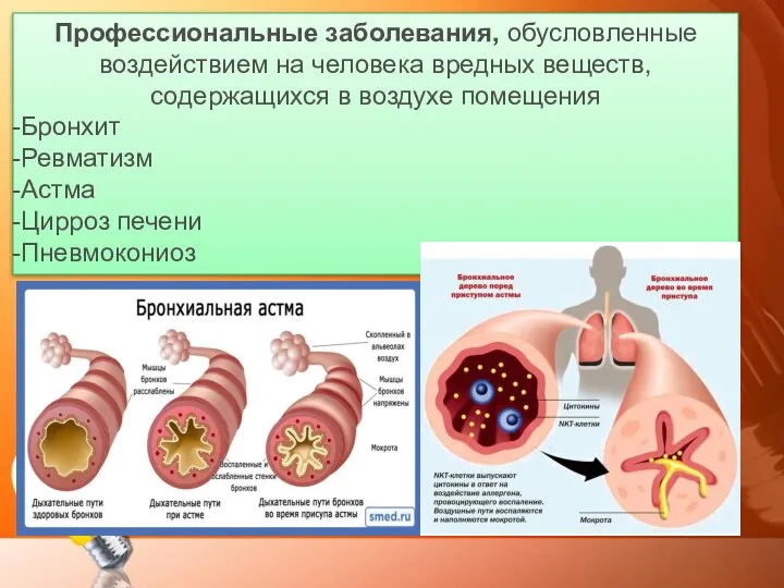 Профессиональные заболевания, обусловленные воздействием на человека вредных веществ, содержащихся в воздухе