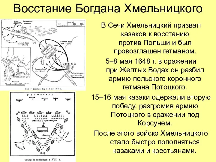 Восстание Богдана Хмельницкого В Сечи Хмельницкий призвал казаков к восстанию против